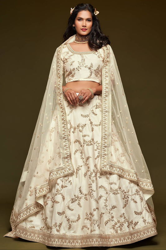 Bridal lehenga for wedding reception white embroidered full look