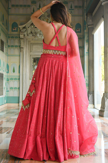 Bridal Lehenga With Long Choli featuring pearl lace border