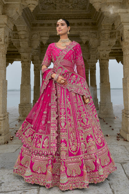 Bridal lehenga pink silk with heavy embroidery front view