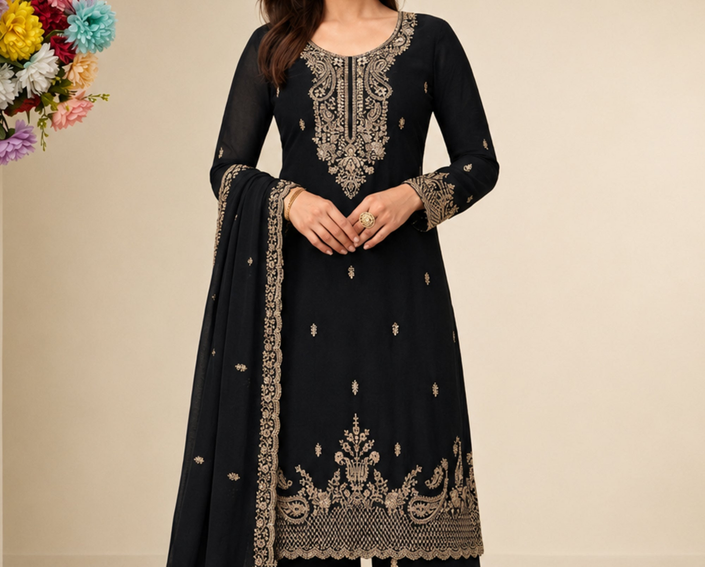 Bridal Salwar Kameez in black with embroidered detailing