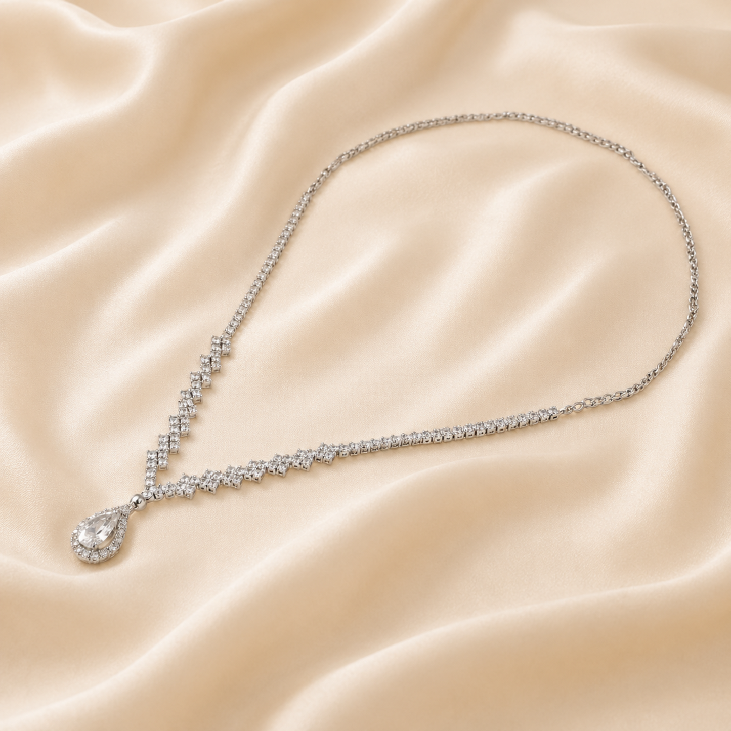 Bridal style teardrop necklace set with drop earrings