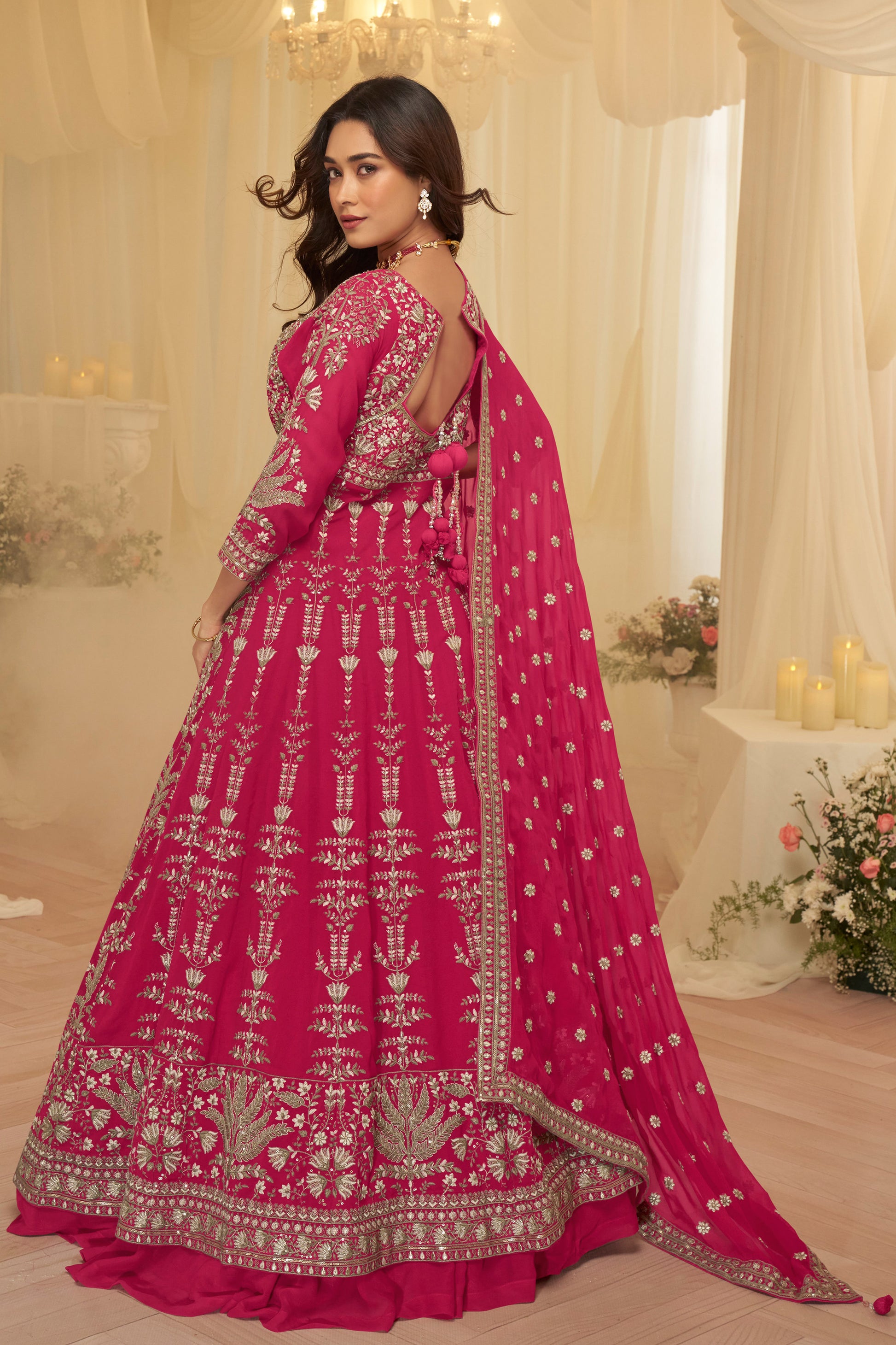 Pink colour wedding gown Anarkali full front look