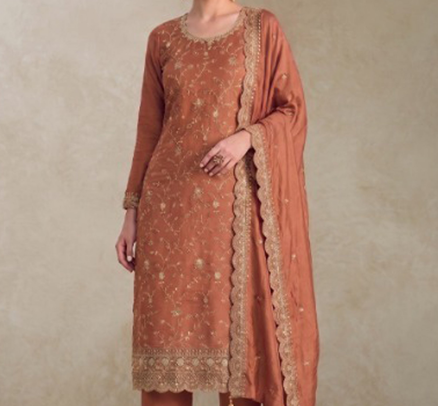 Silk salwar kameez with detailed sequin embroidery finish