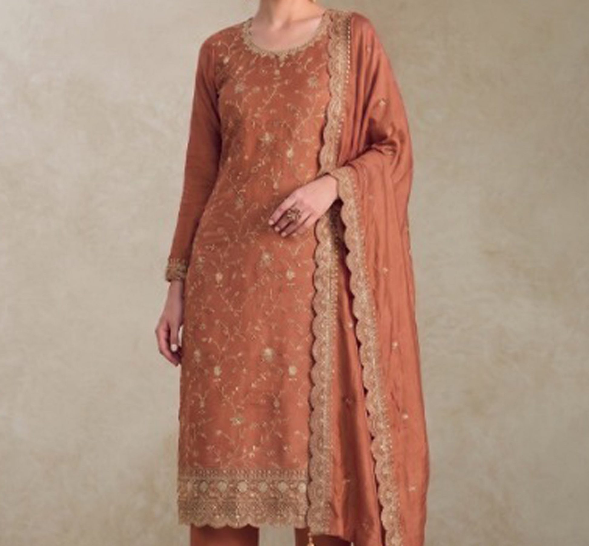 Silk salwar kameez with detailed sequin embroidery finish