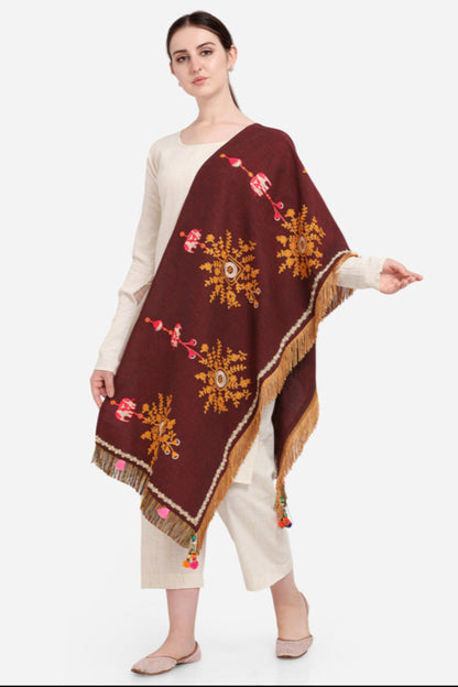 Embroidered print dupatta draped as a shawl UK