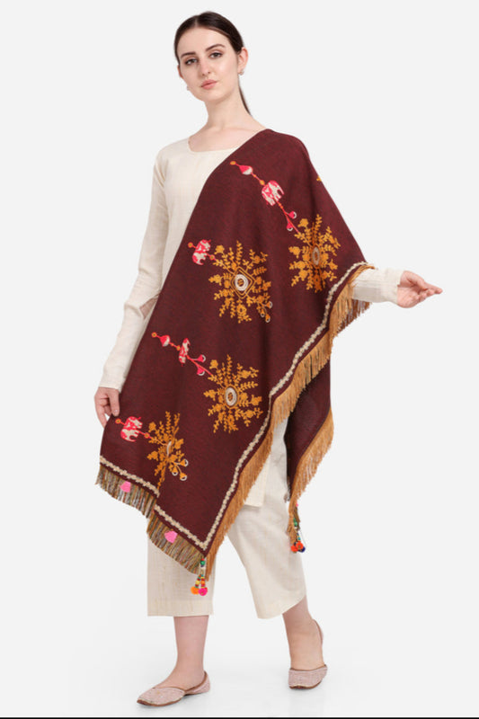 Embroidered print dupatta draped as a shawl UK