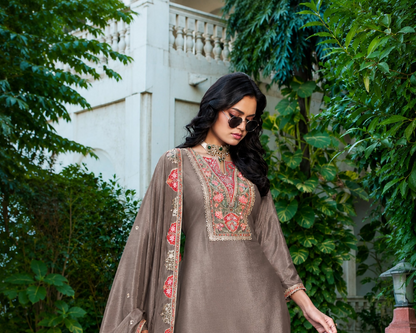 Premium Chinon Fabric palazzo with detailed embroidery