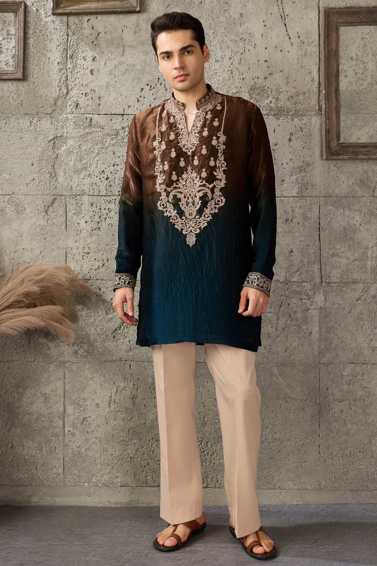 Brown mens wear kurta pajama set front view