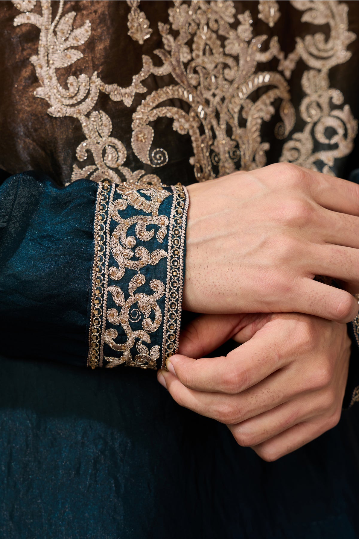 Sleeve detail of the brown men's kurta