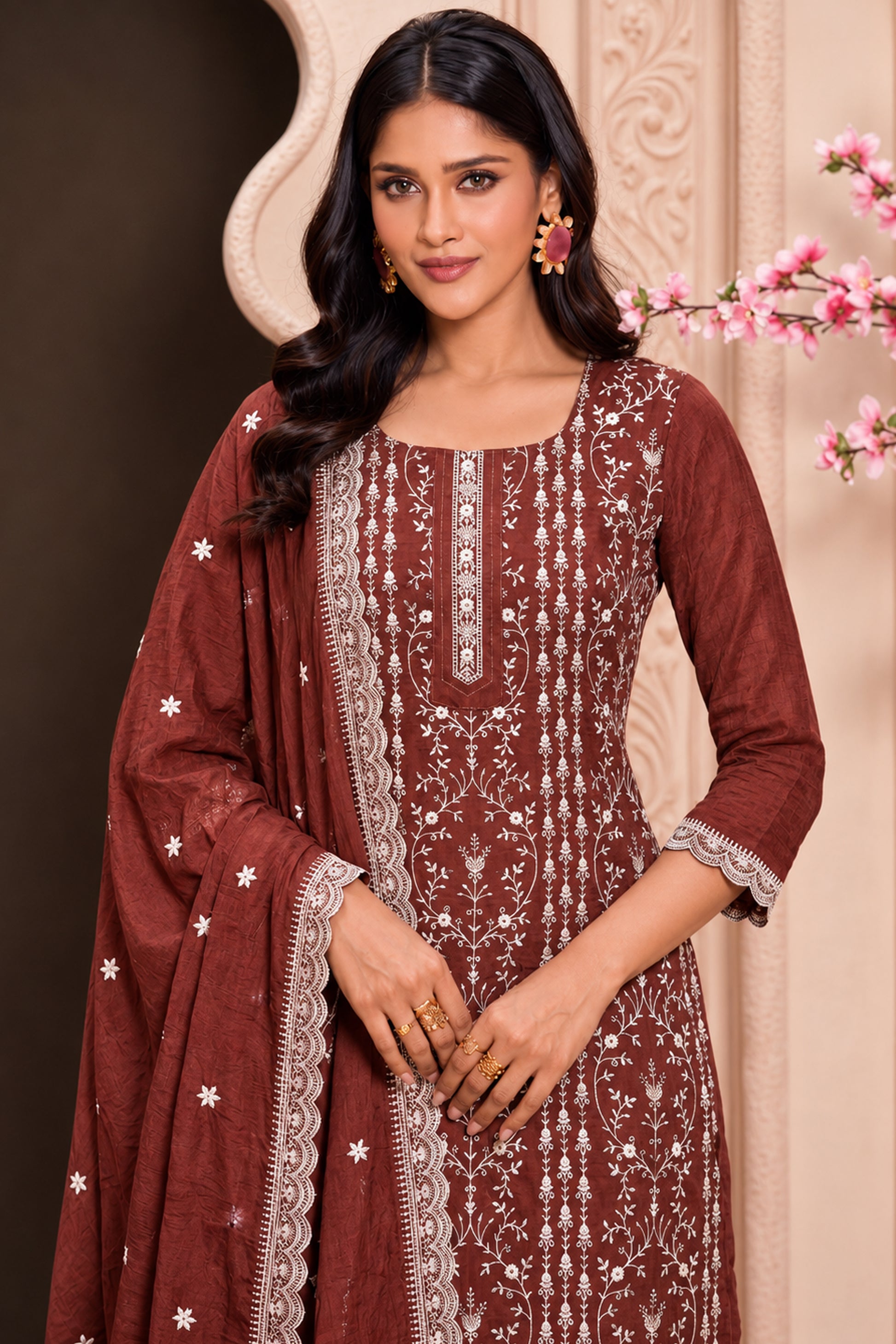Brown Salwar Kameez styled for wedding and engagement occasion wear
