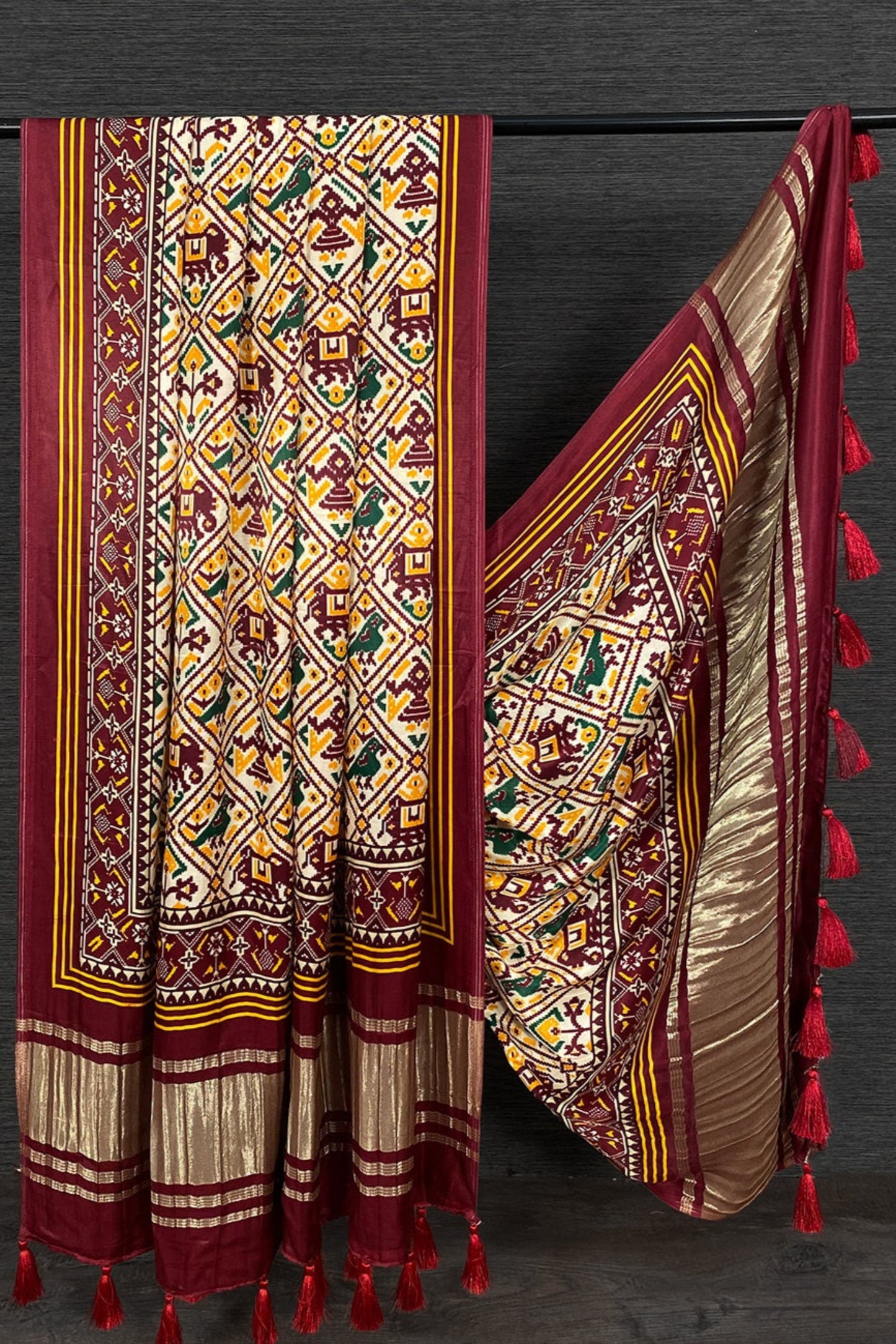 Burgundy Red dupatta in pure Gaji silk for USA market