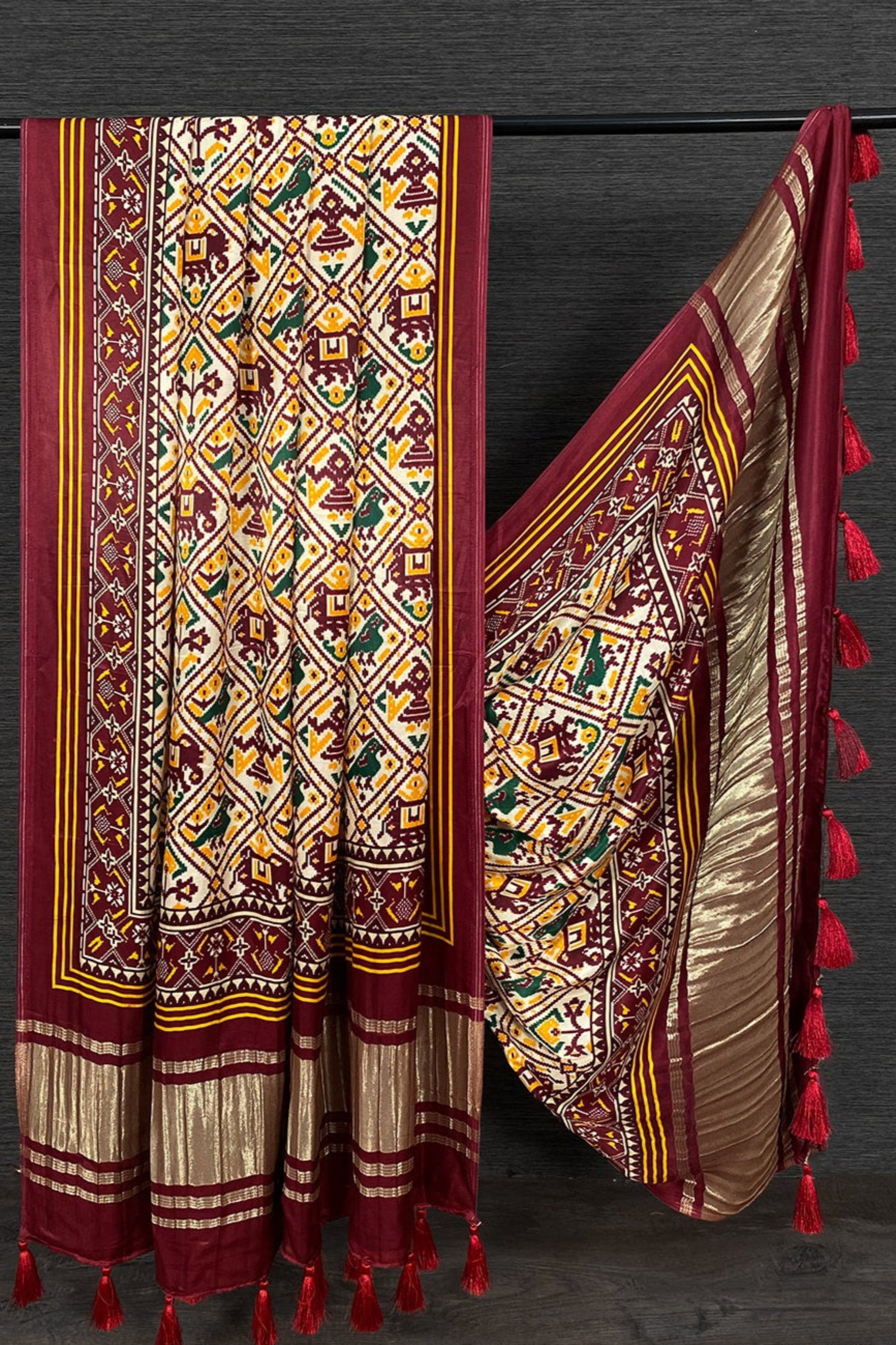 Burgundy Red dupatta in pure Gaji silk for USA market