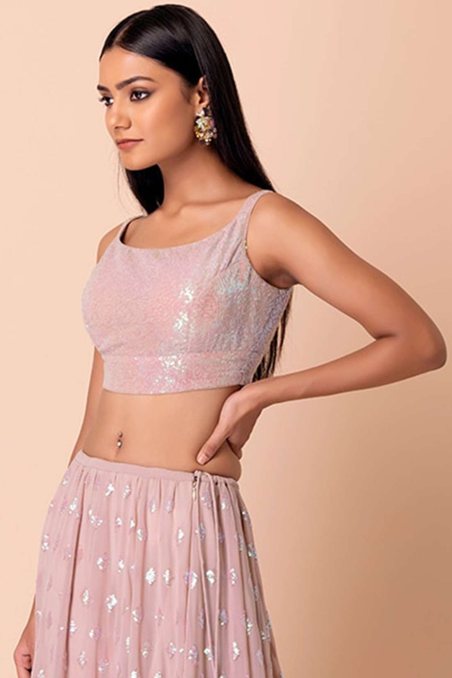 lehenga choli in pink colour dori embroidery pattern texture