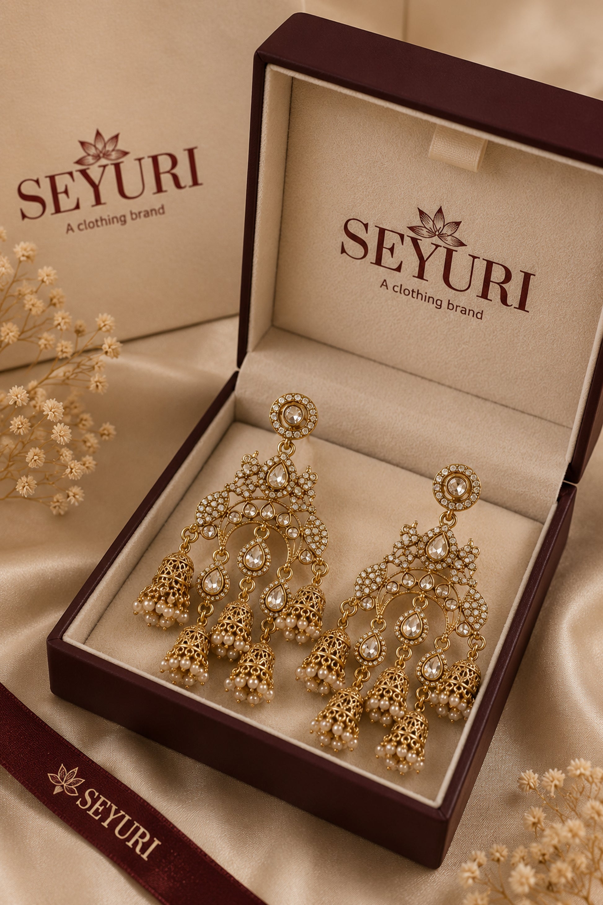 Fashion jewellery earrings with cascading bead accents