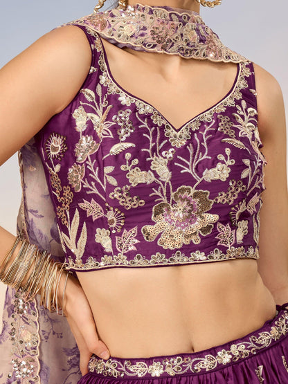 Evening event styling with Dark Purple lehenga choli