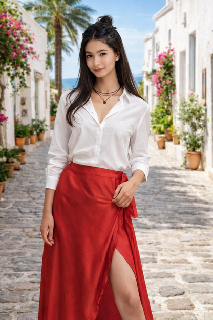 Office ready white shirt women satin fabric detail