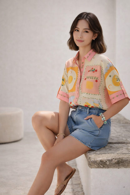 Close-up of polyester fabric texture in coral shirt