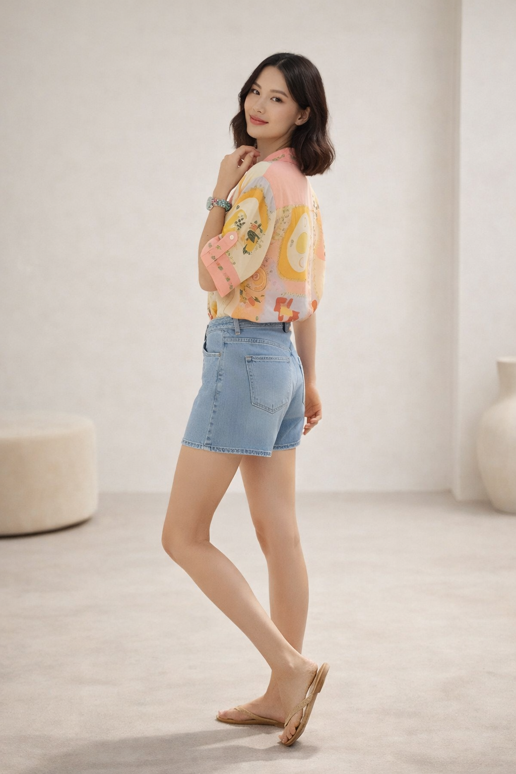 Side profile of beach wear shirt for women