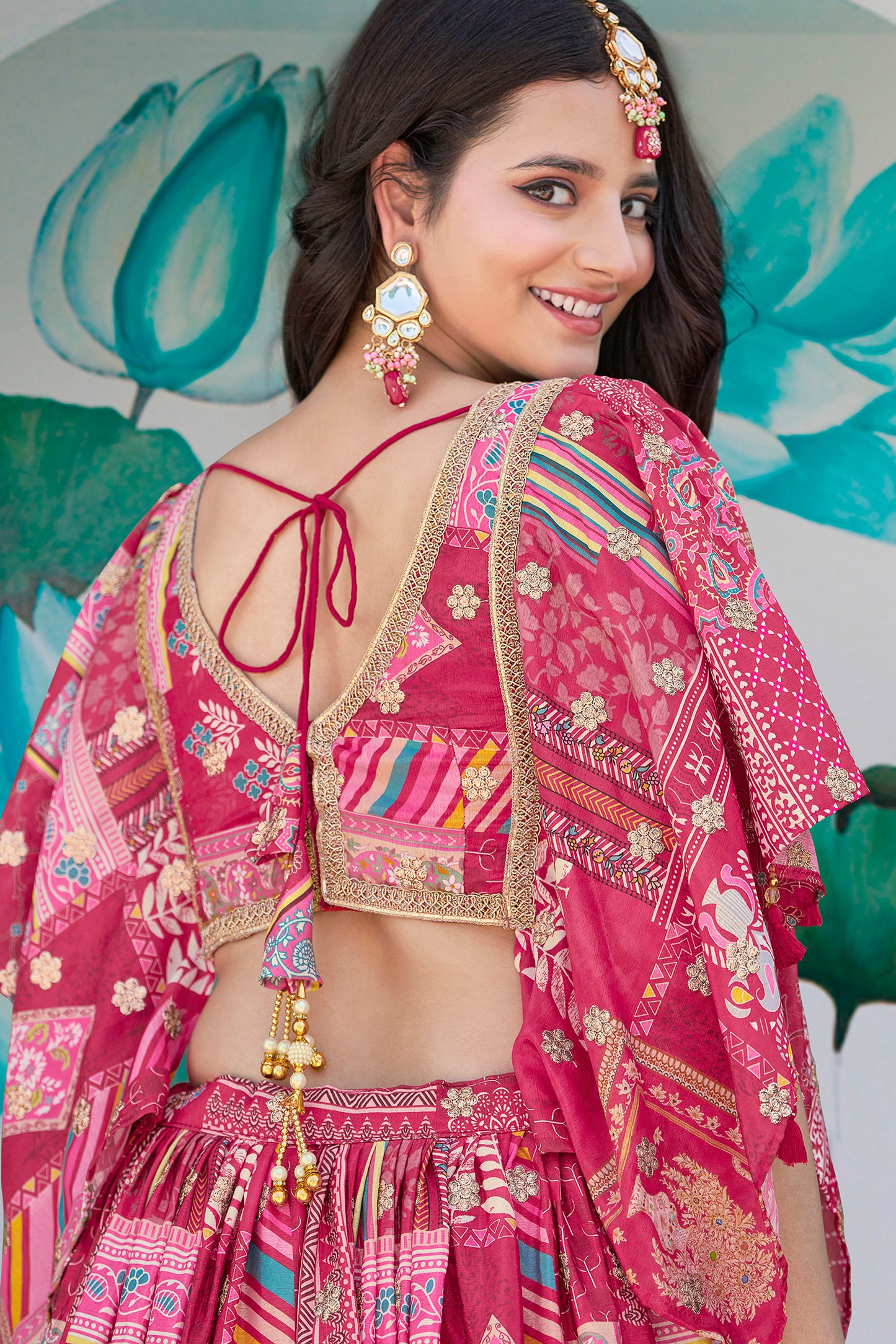 Chinnon silk lehenga choli set with dori work detailing