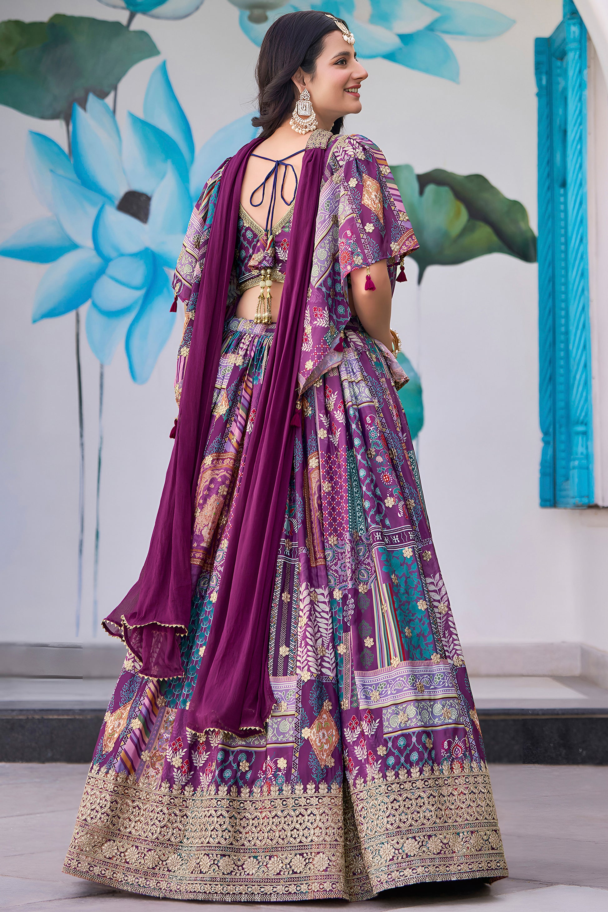 Chinnon Silk choli lehenga with lace border detailing