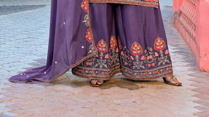 Purple palazzo clothes with jari and dhaga detailing