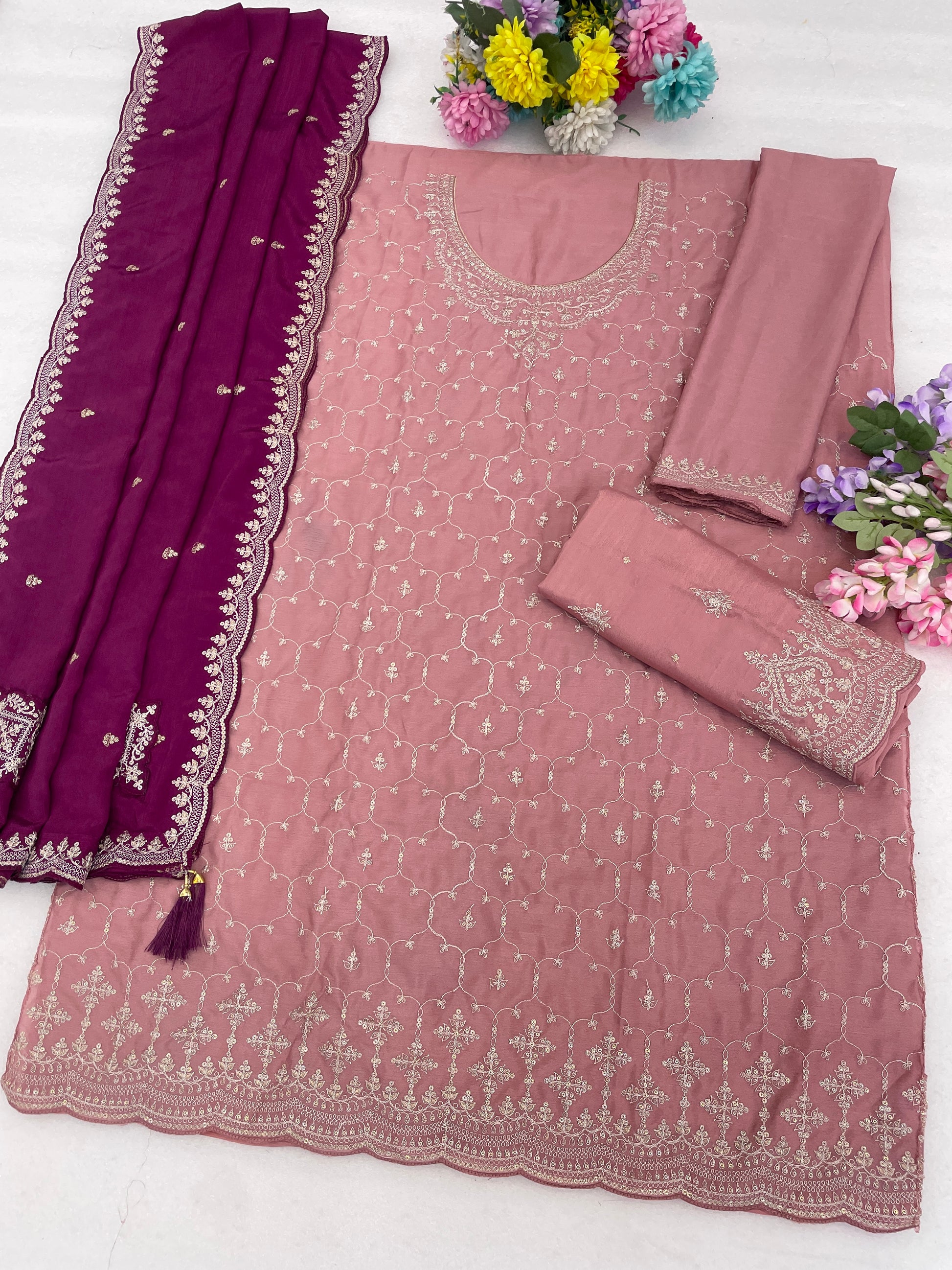 Baby pink palazzo outfit for festive celebrations