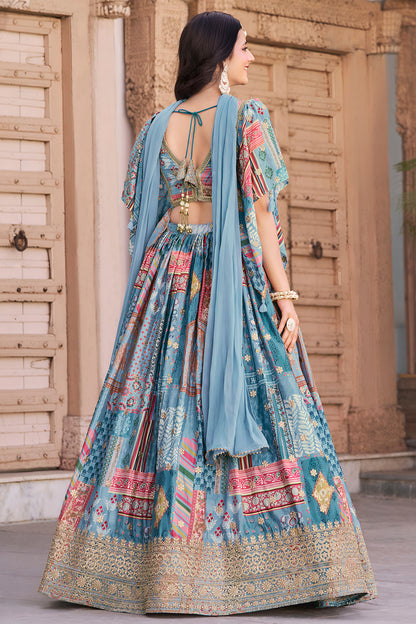 lace border detail on sky blue lehenga hemline