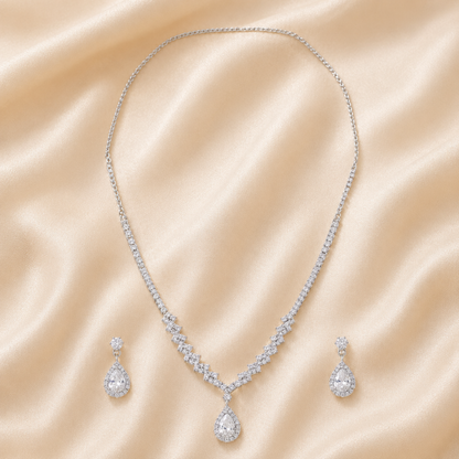 Silver tone teardrop pendant necklace close-up