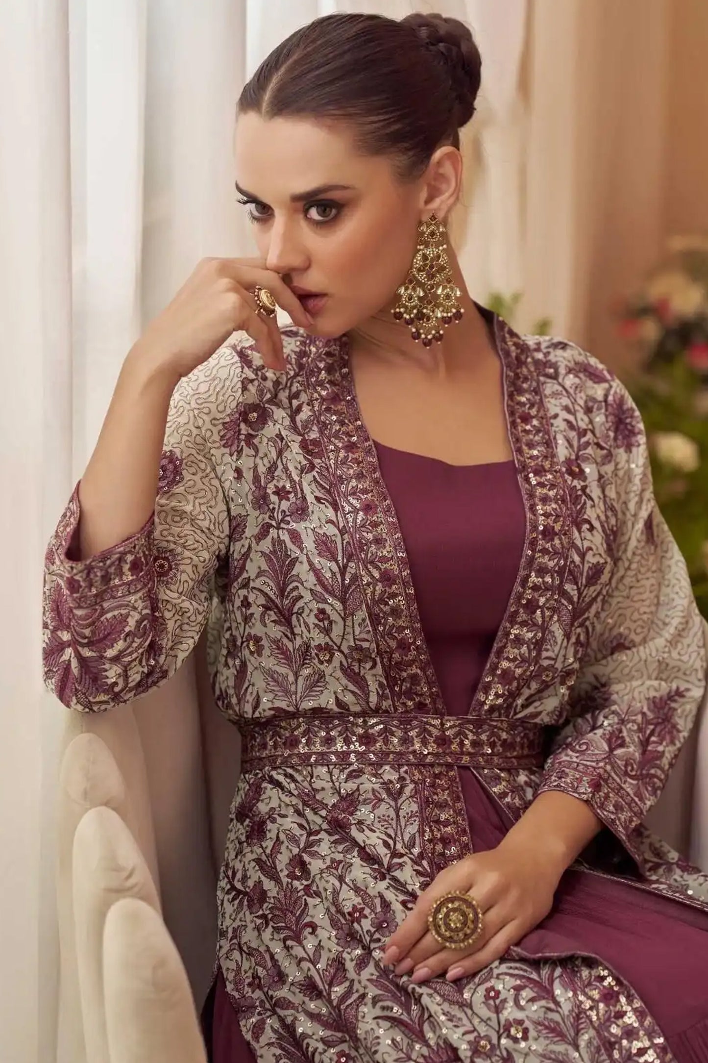 Burgundy Red Anarkali Gown For Wedding