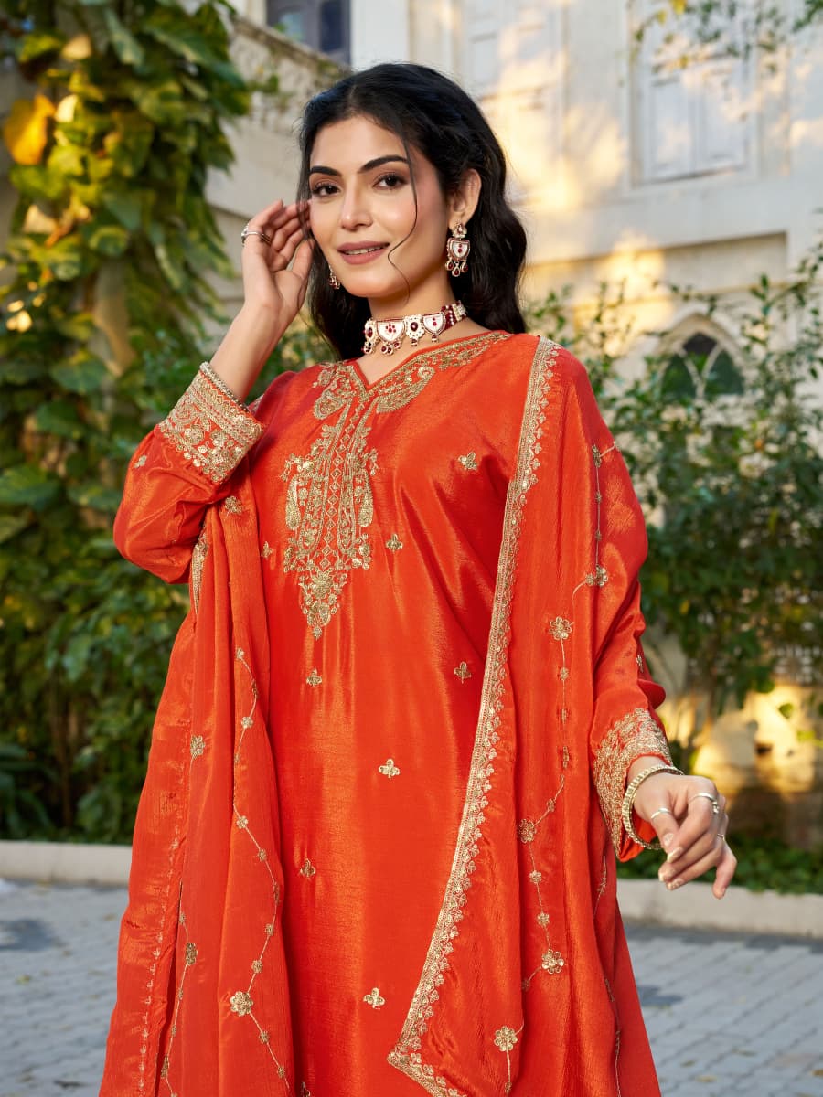 Orange Palazzo Suit for wedding guest occasion styling