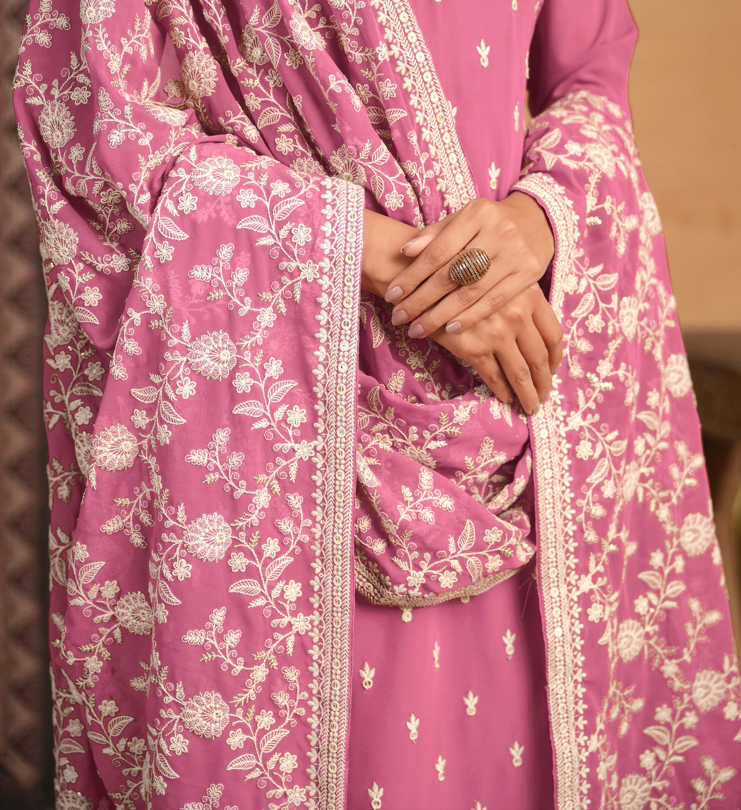 Pink Salwar Kameez Back View - Complete Set With Dupatta 