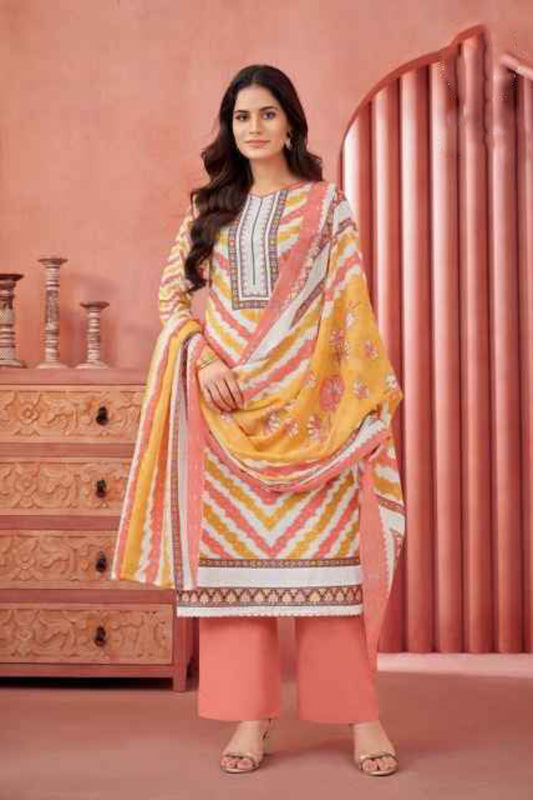 Pakistani Indian Peach salwar kameez pant dress with printed dupatta