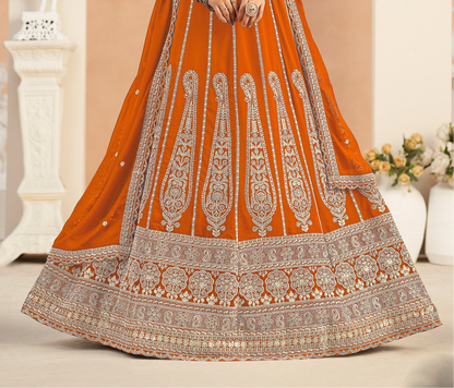 Coral wedding lehenga full outfit for reception look