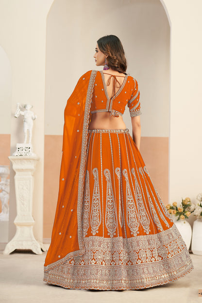 Coral lehenga styled for wedding occasion