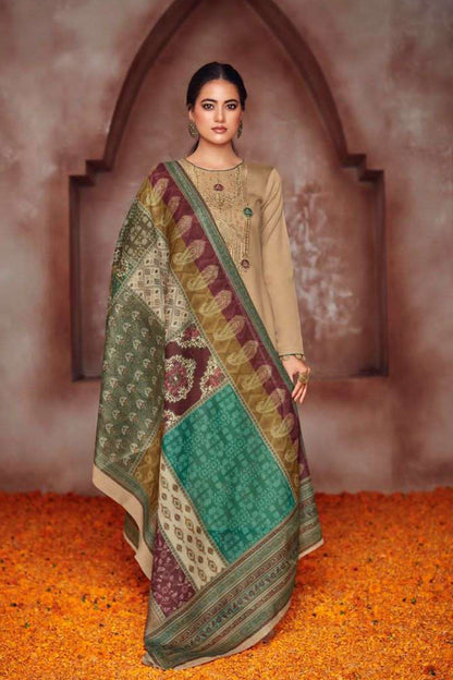 Beige cotton dress cotton salwar kameez front view