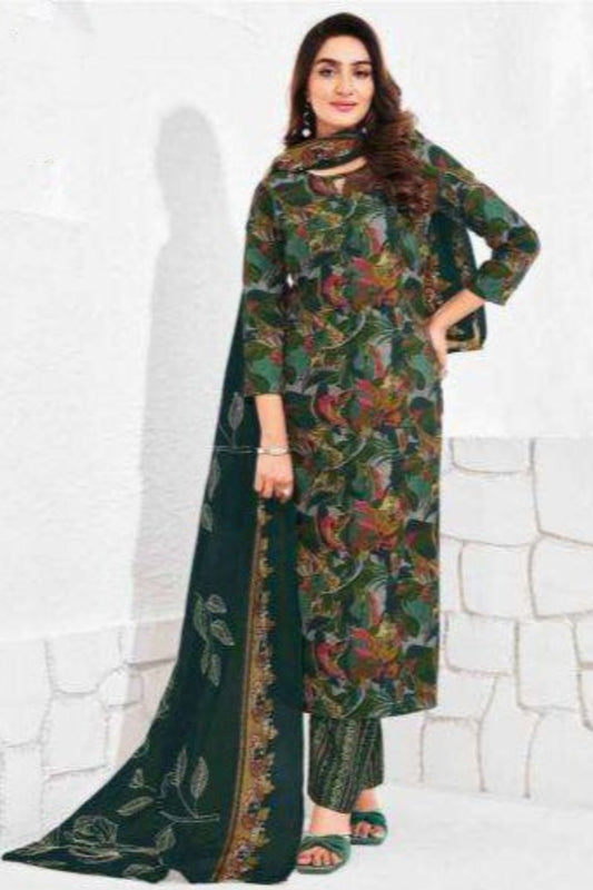 Cotton dress for wedding in dark green salwar kameez style
