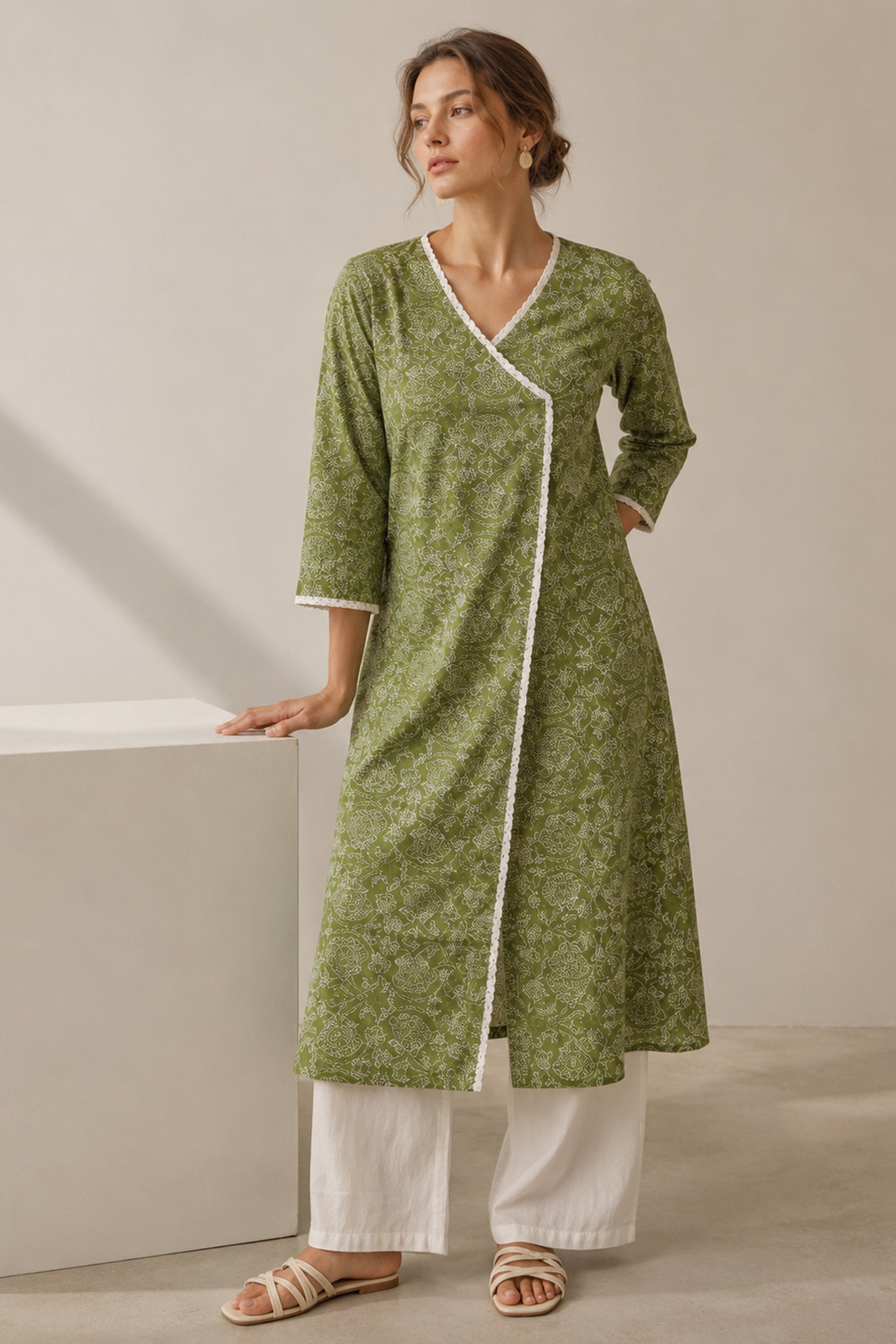 Anarkali Kurti styled with flat sandals and straight pants