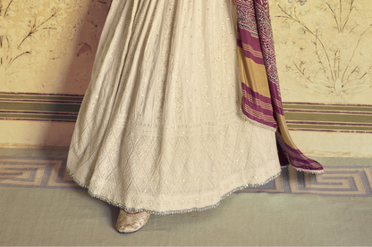Hem detail of cream anarkali showing flare
