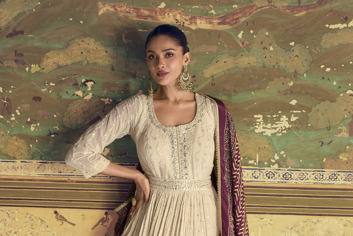 Indian anarkali gown front detail with embroidery