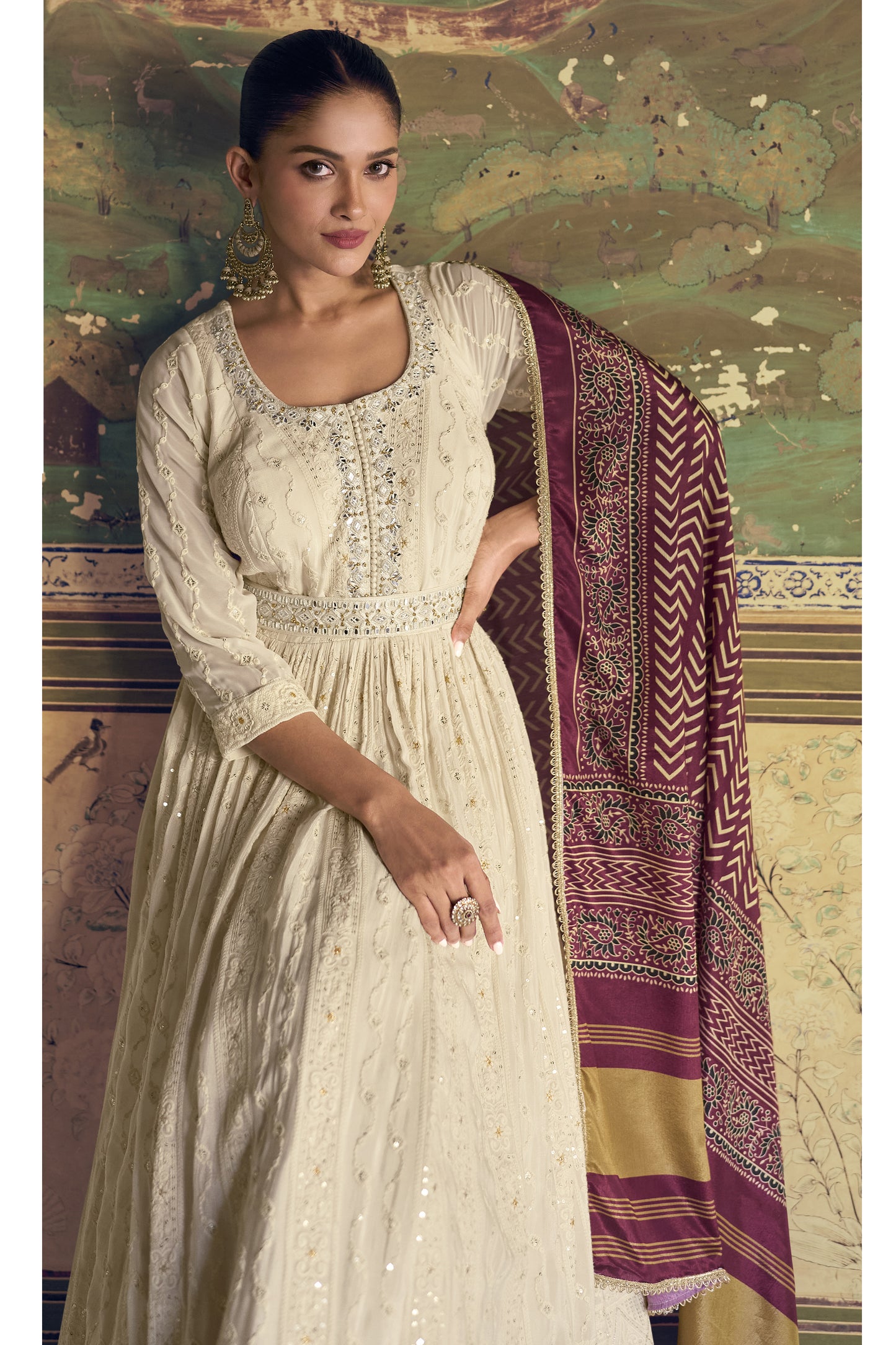 Cream anarkali for wedding event styling look