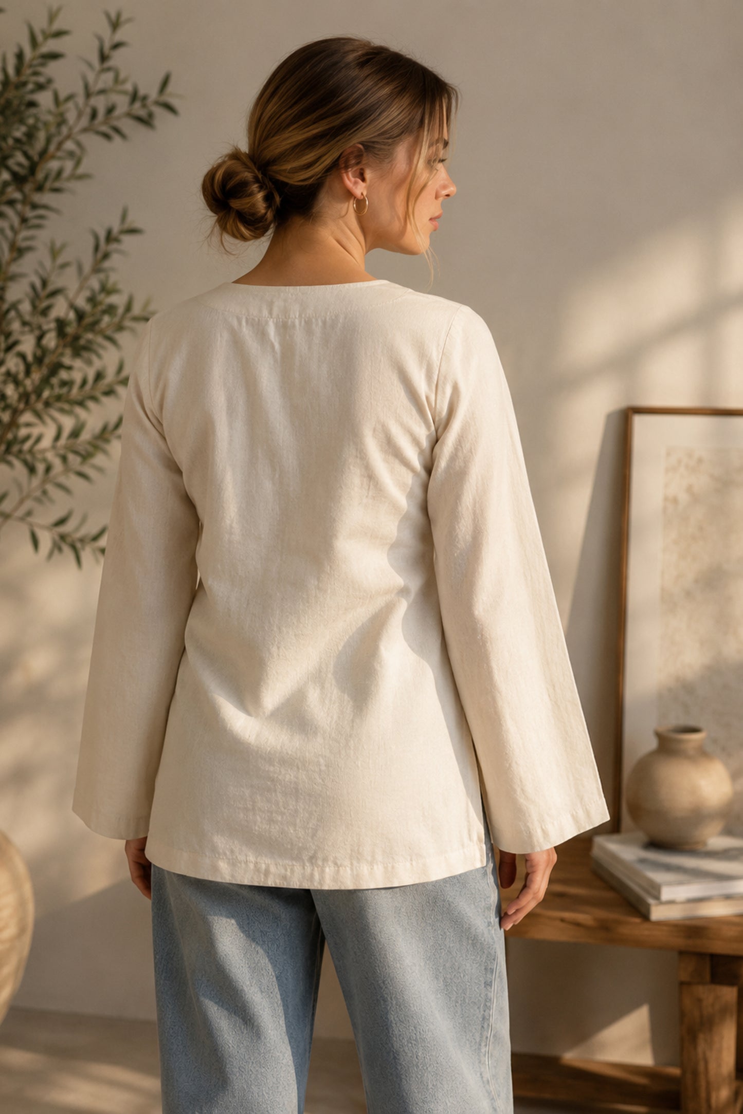 Women tunic top in cream with relaxed everyday look