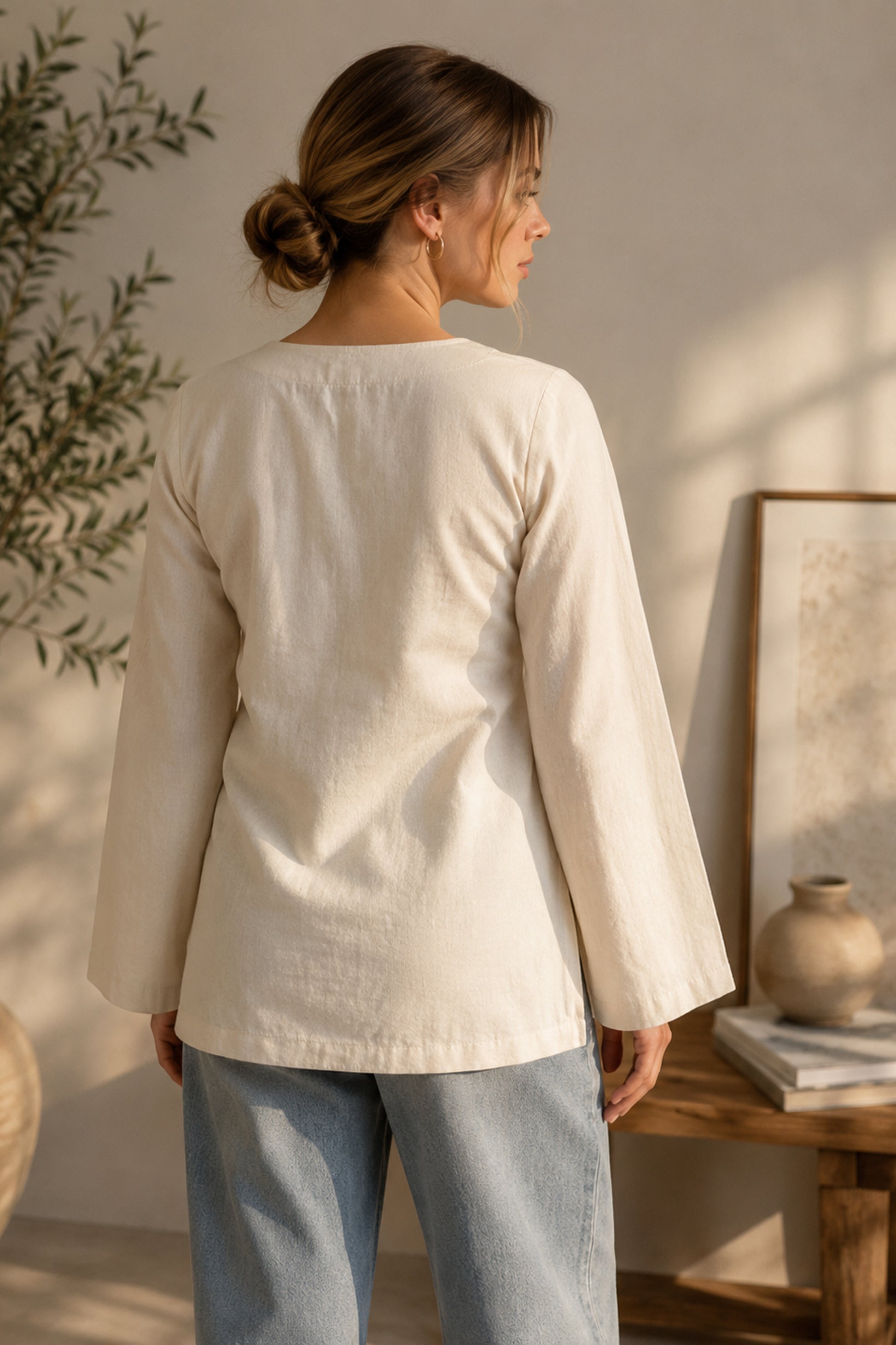 Women tunic top in cream with relaxed everyday look