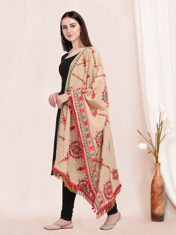Handcrafted khadi cotton dupatta in soft cream shade