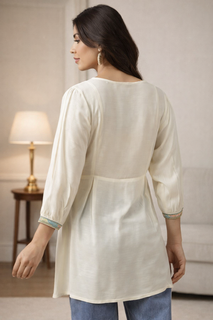 Back view of pure cotton embroidered tunic