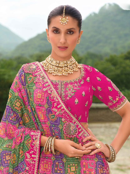 coral cream lehenga design patch work detail