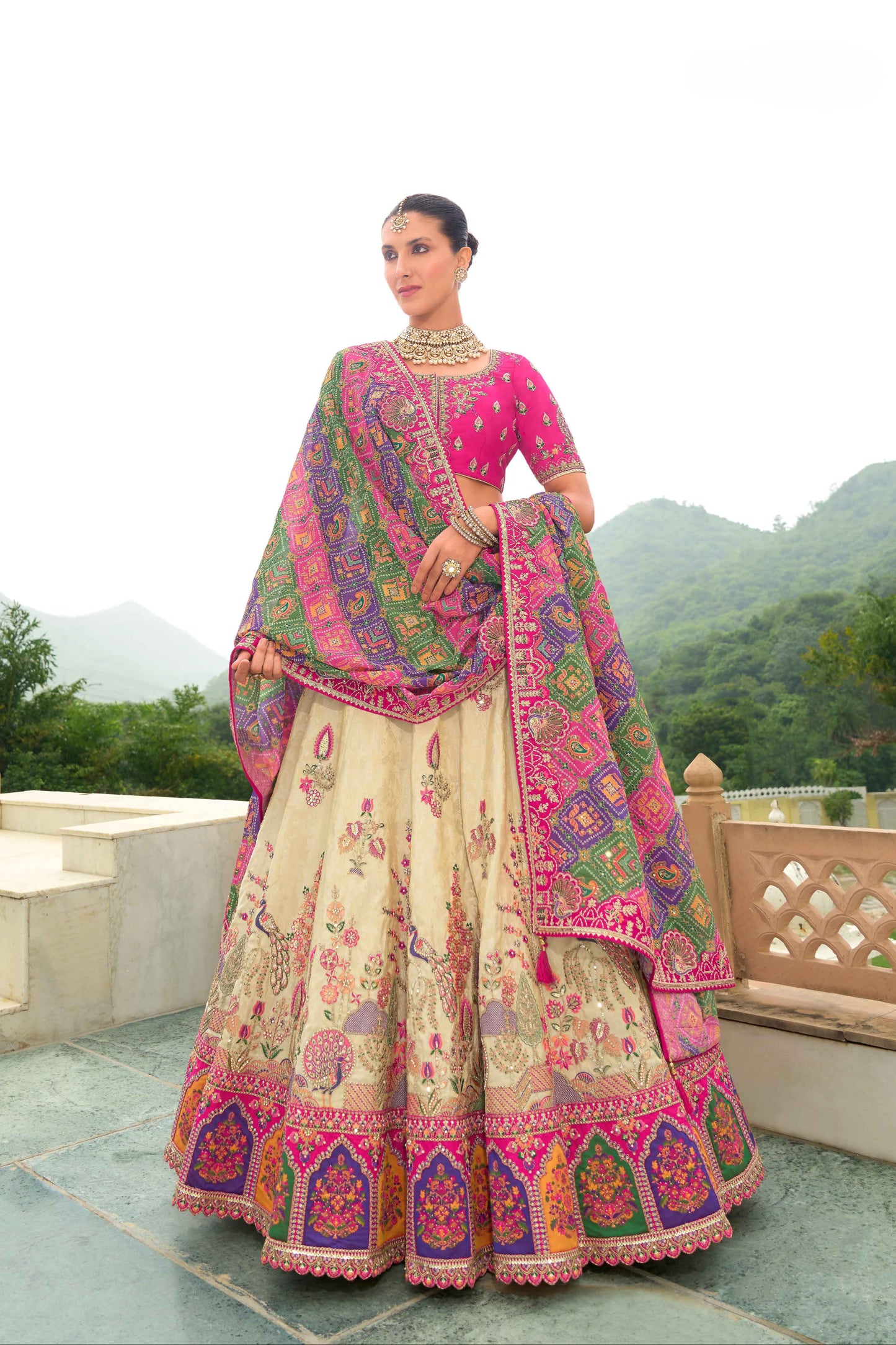 cream lehenga for wedding event styling look