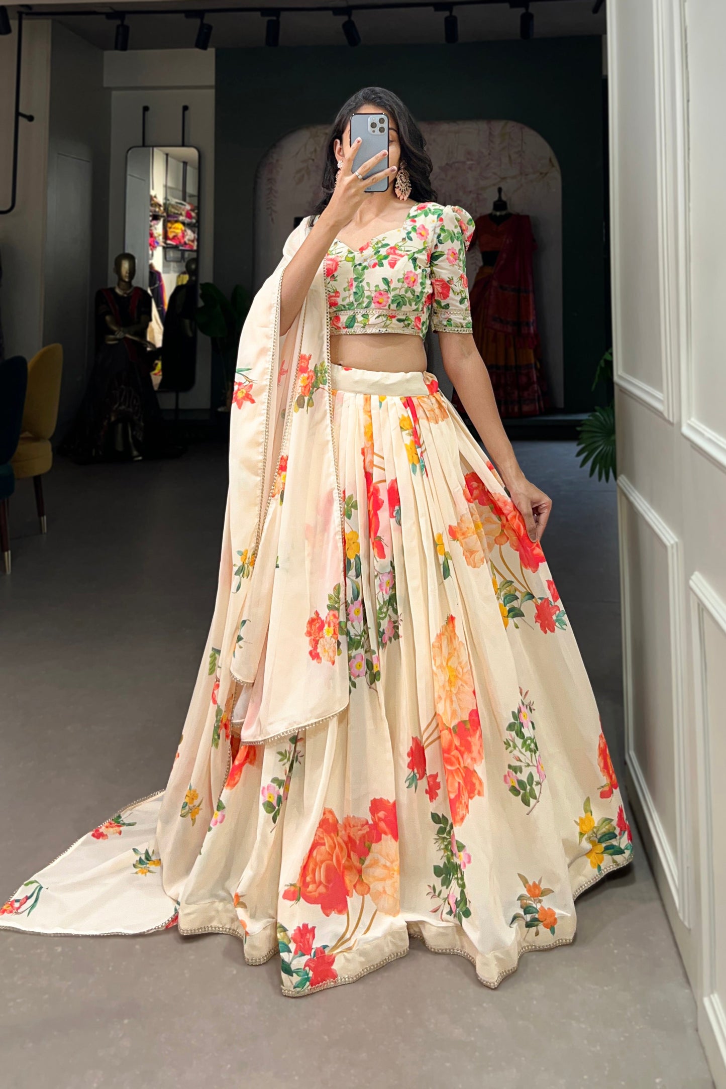 cream lehenga choli outfit styled for reception event