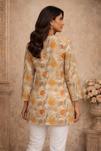 Back view of cream tunic with clean silhouette