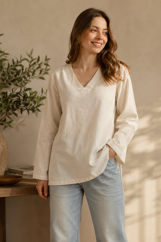 Cream women tunic top with solid casual styling