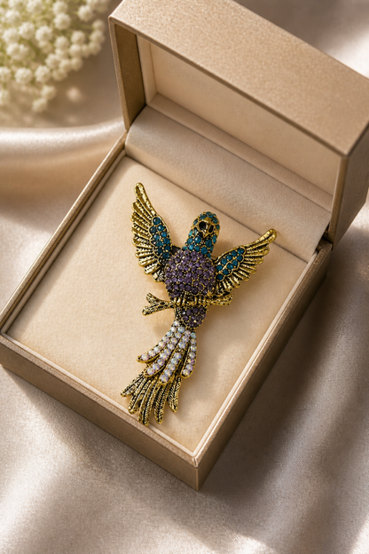 vintage style bird brooch pin with elongated tail